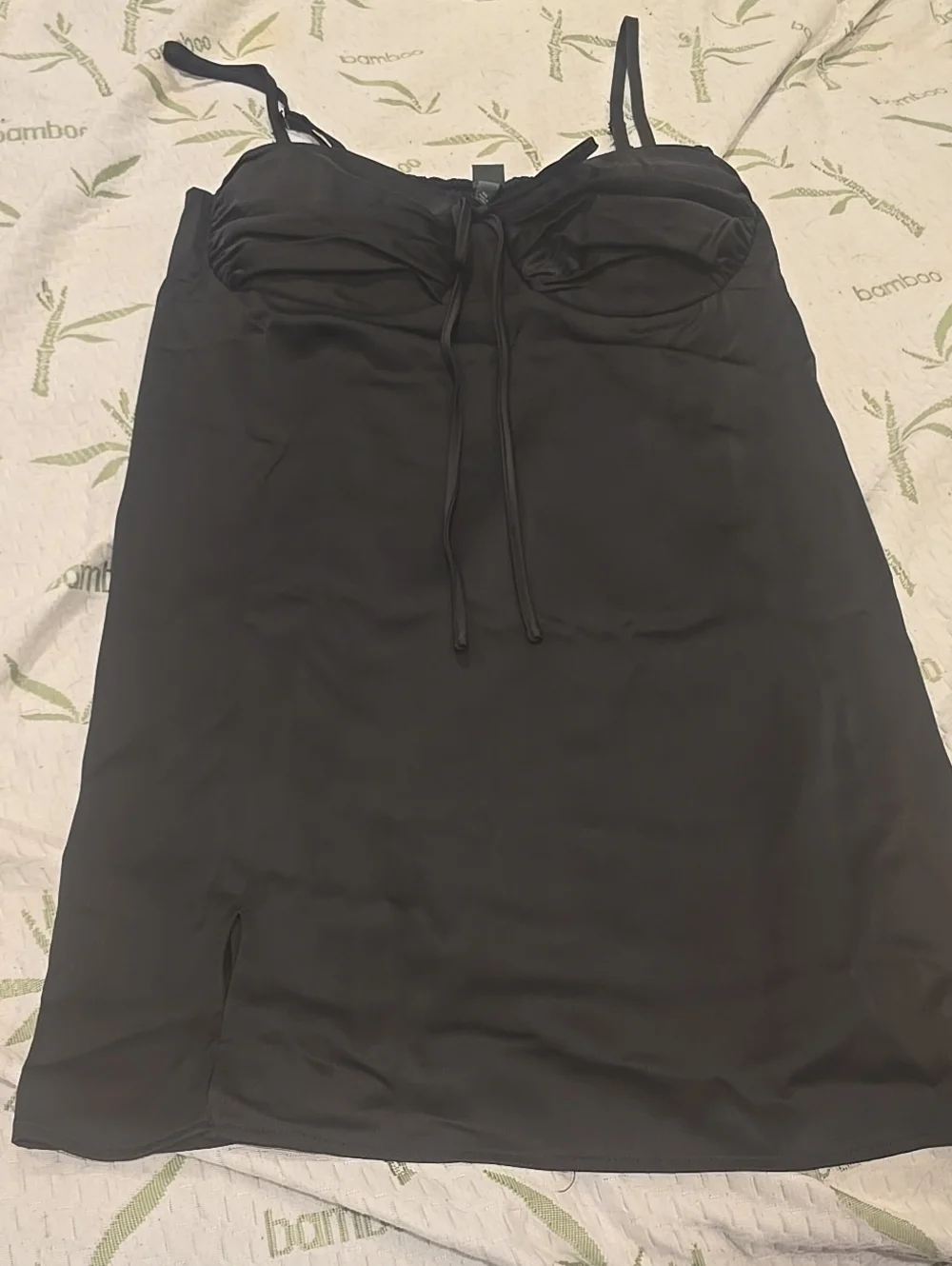 New Black Slip Dress with Front Tie Detail - Women